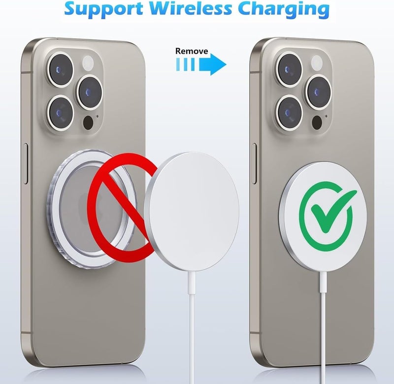 imluckies Magnetic Base Compatible with PopSocket Phone Grips and MagSafe iPhone Series Case, Removable Kindle/Phone Holder Base, Thin & Light Portable Plate, Matte Clear - Image 3